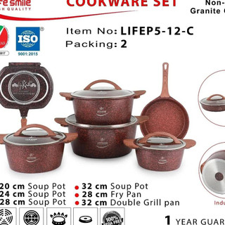 سرویس قابلمه لایف اسمایل دسته چوبی 12 پارچ گرانیت FLMC 12