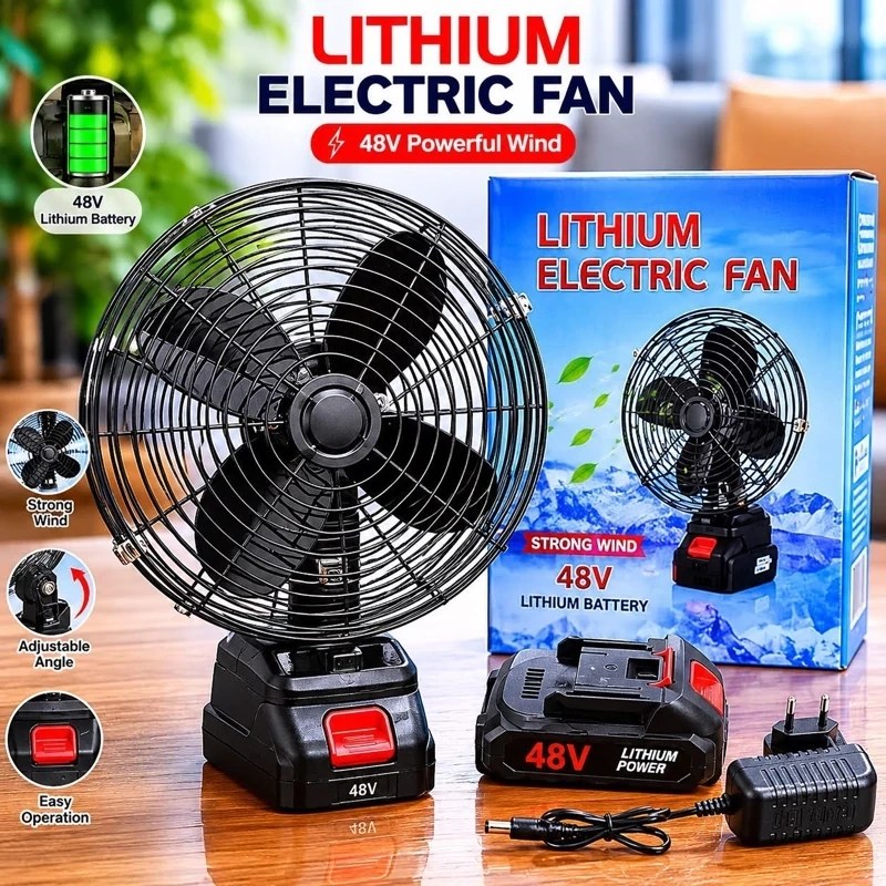 پنکه شارژی فلزی 48-V دو سرعته اصلی باتری لیتیومی LITHIUM ELECTRIC FAN