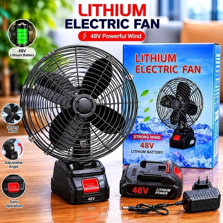 پنکه شارژی فلزی 48-V دو سرعته اصلی باتری لیتیومی LITHIUM ELECTRIC FAN
